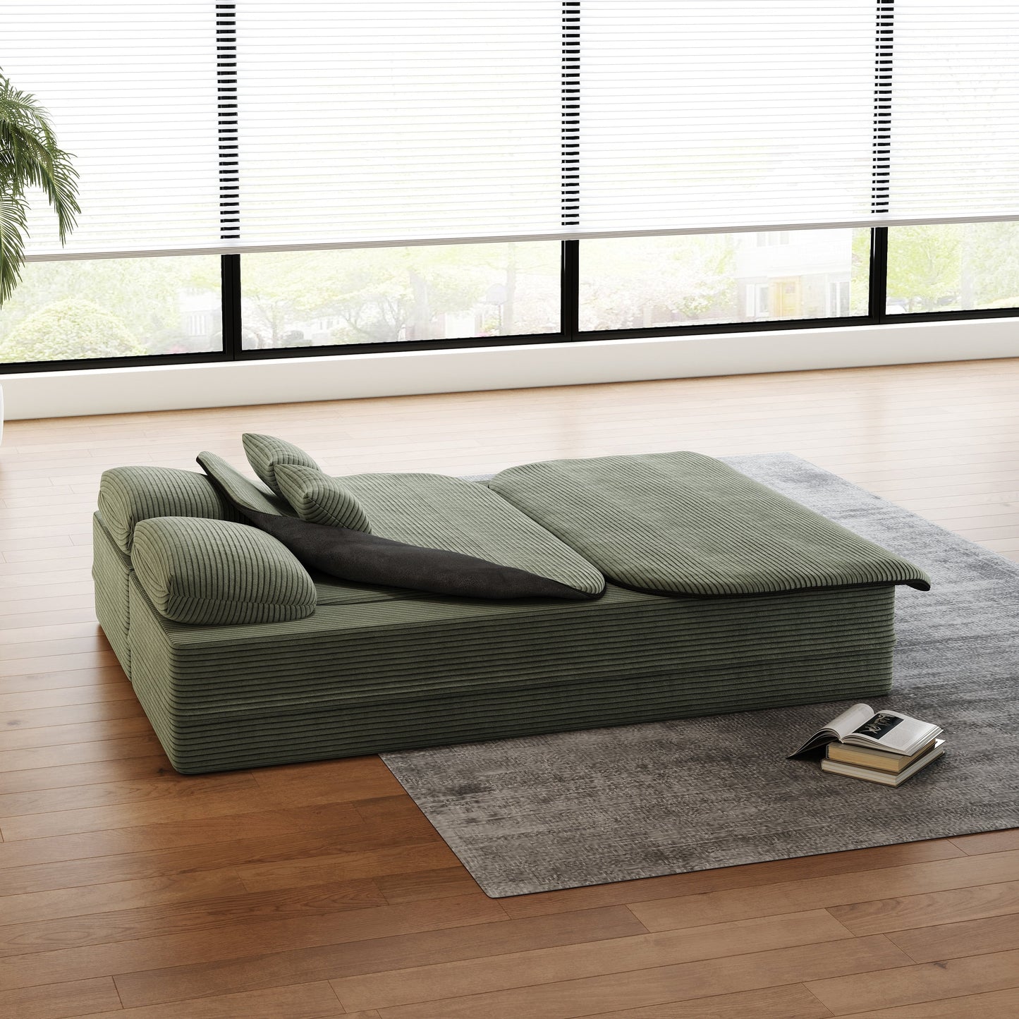 GDFStudio - Lysander Corduroy Foldable Sleeper Sofa Bed with Multi Functional Blanket