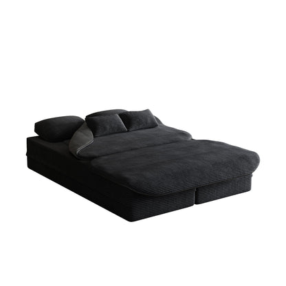 GDFStudio - Lysander Corduroy Foldable Sleeper Sofa Bed with Multi Functional Blanket