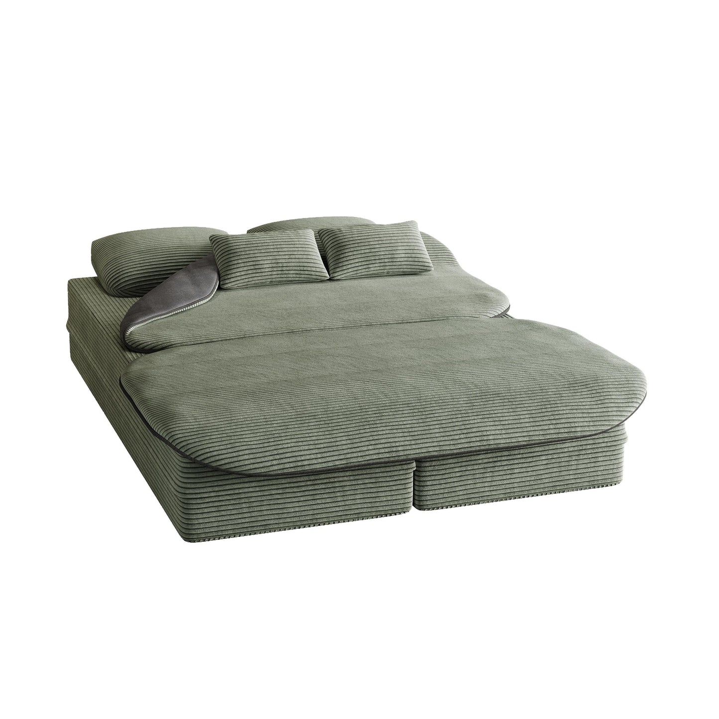 GDFStudio - Lysander Corduroy Foldable Sleeper Sofa Bed with Multi Functional Blanket