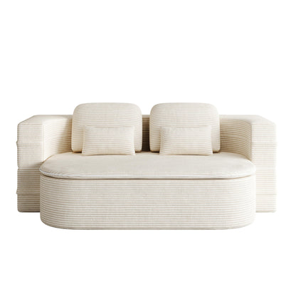 GDFStudio - Lysander Corduroy Foldable Sleeper Sofa Bed with Multi Functional Blanket