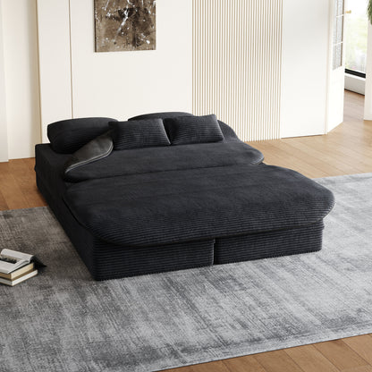 GDFStudio - Lysander Corduroy Foldable Sleeper Sofa Bed with Multi Functional Blanket