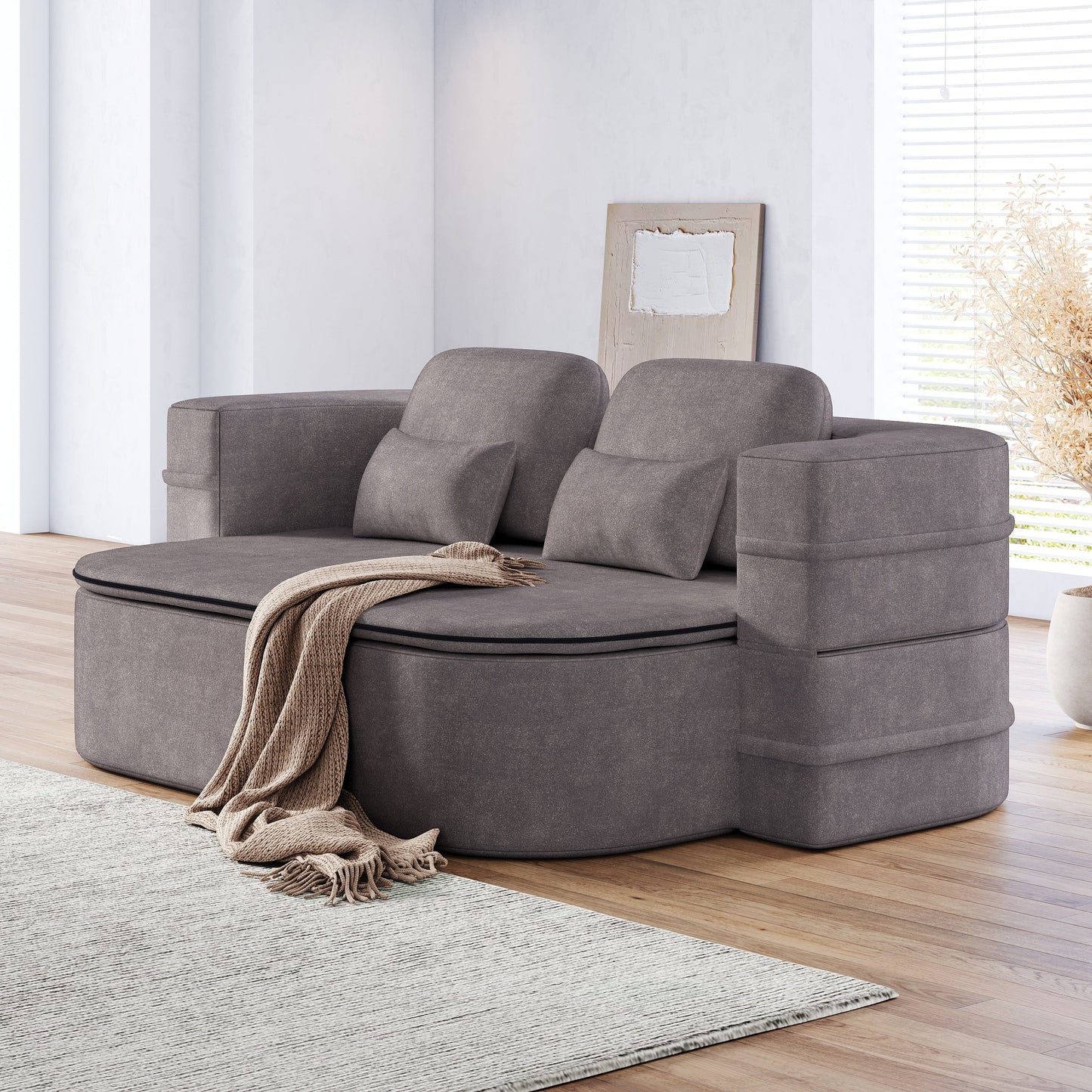 GDFStudio - Willoughby Chenille Foldable Sleeper Sofa Bed with Multi Functional Blanket