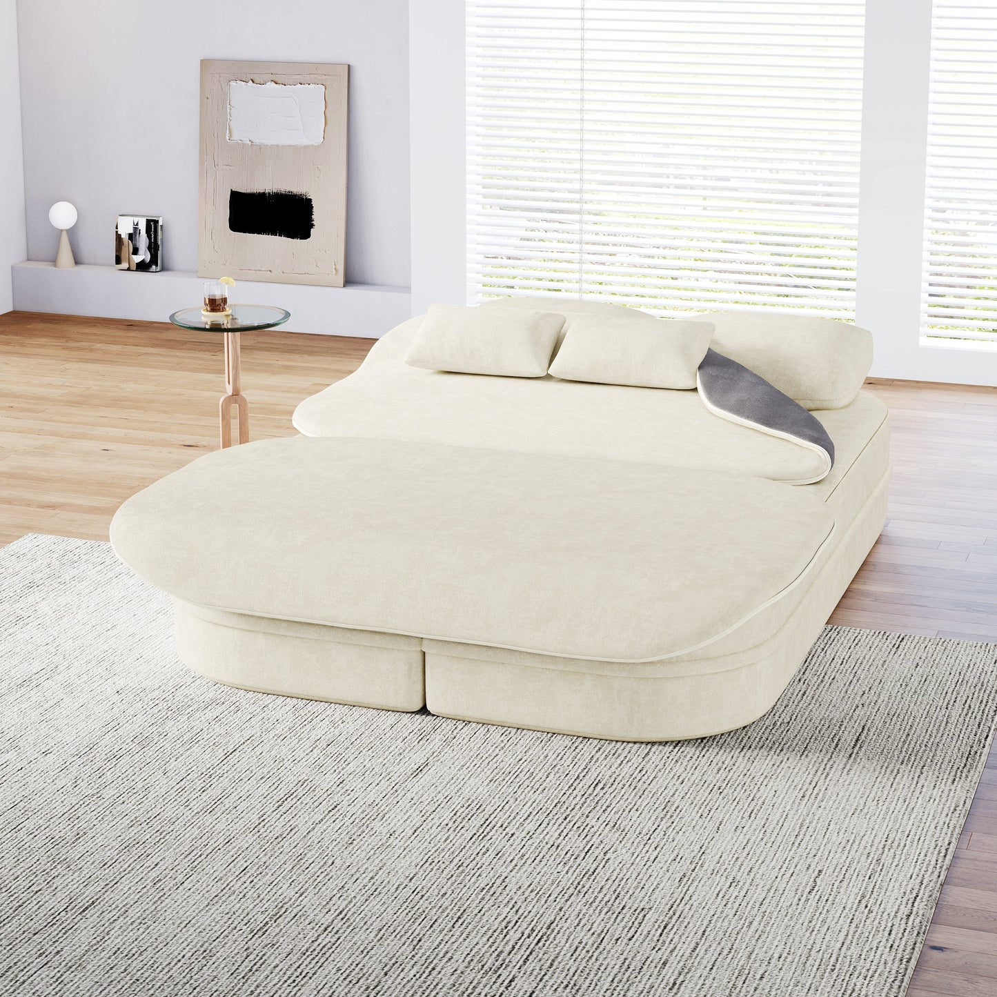 GDFStudio - Willoughby Chenille Foldable Sleeper Sofa Bed with Multi Functional Blanket
