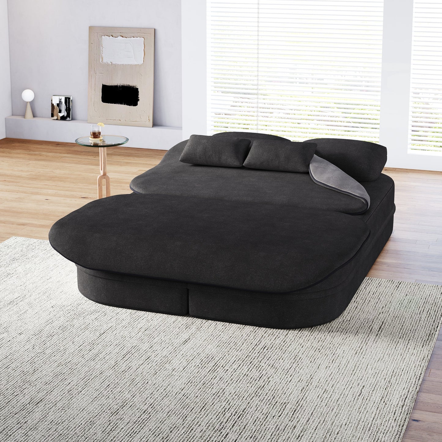 GDFStudio - Willoughby Chenille Foldable Sleeper Sofa Bed with Multi Functional Blanket