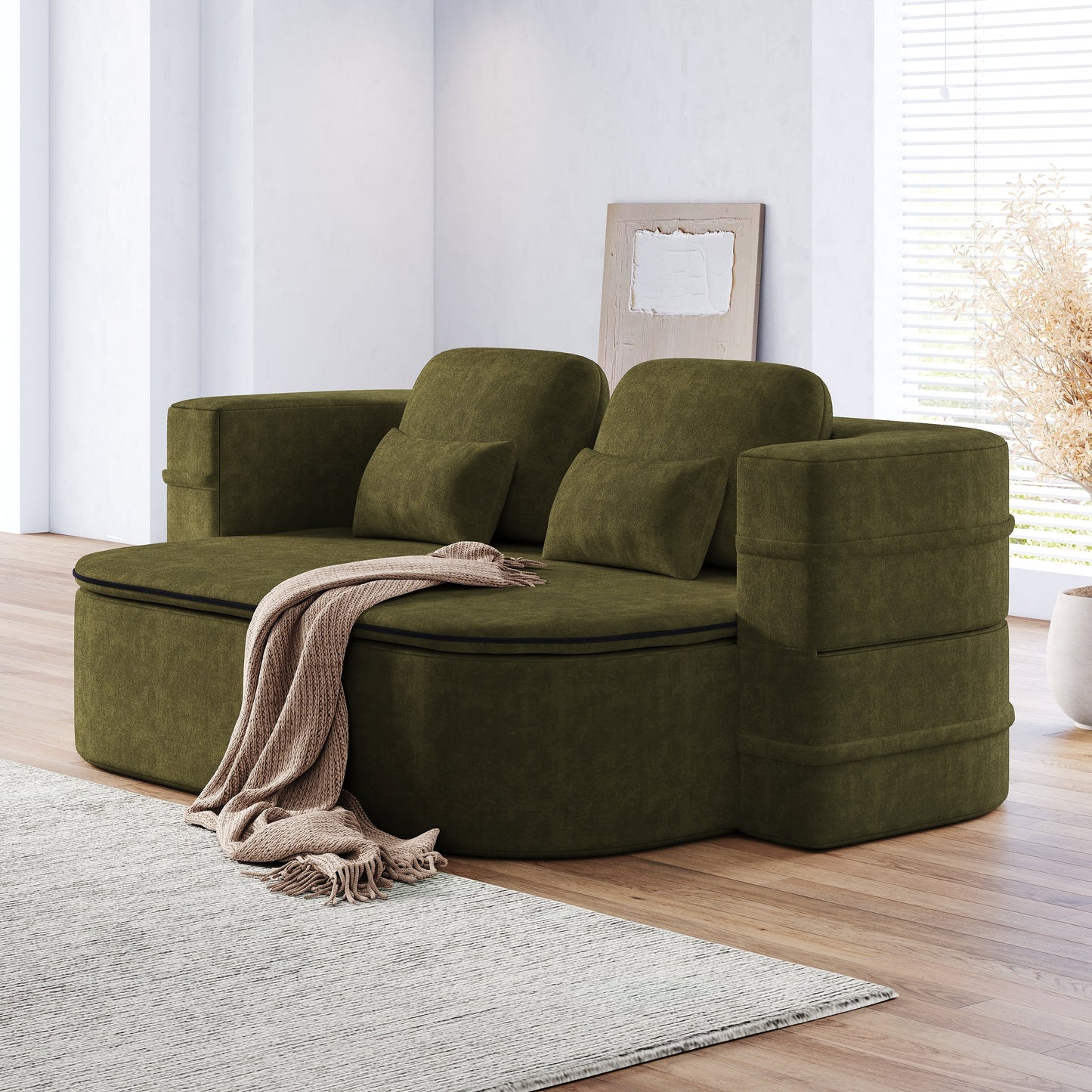 GDFStudio - Willoughby Chenille Foldable Sleeper Sofa Bed with Multi Functional Blanket
