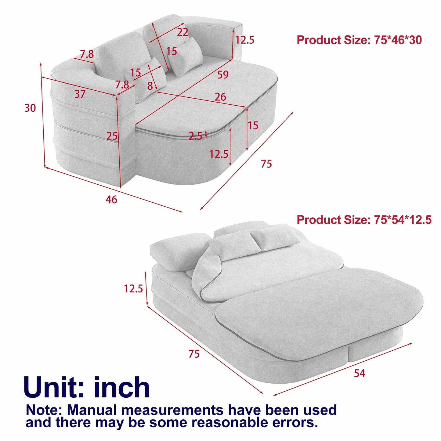 GDFStudio - Willoughby Chenille Foldable Sleeper Sofa Bed with Multi Functional Blanket