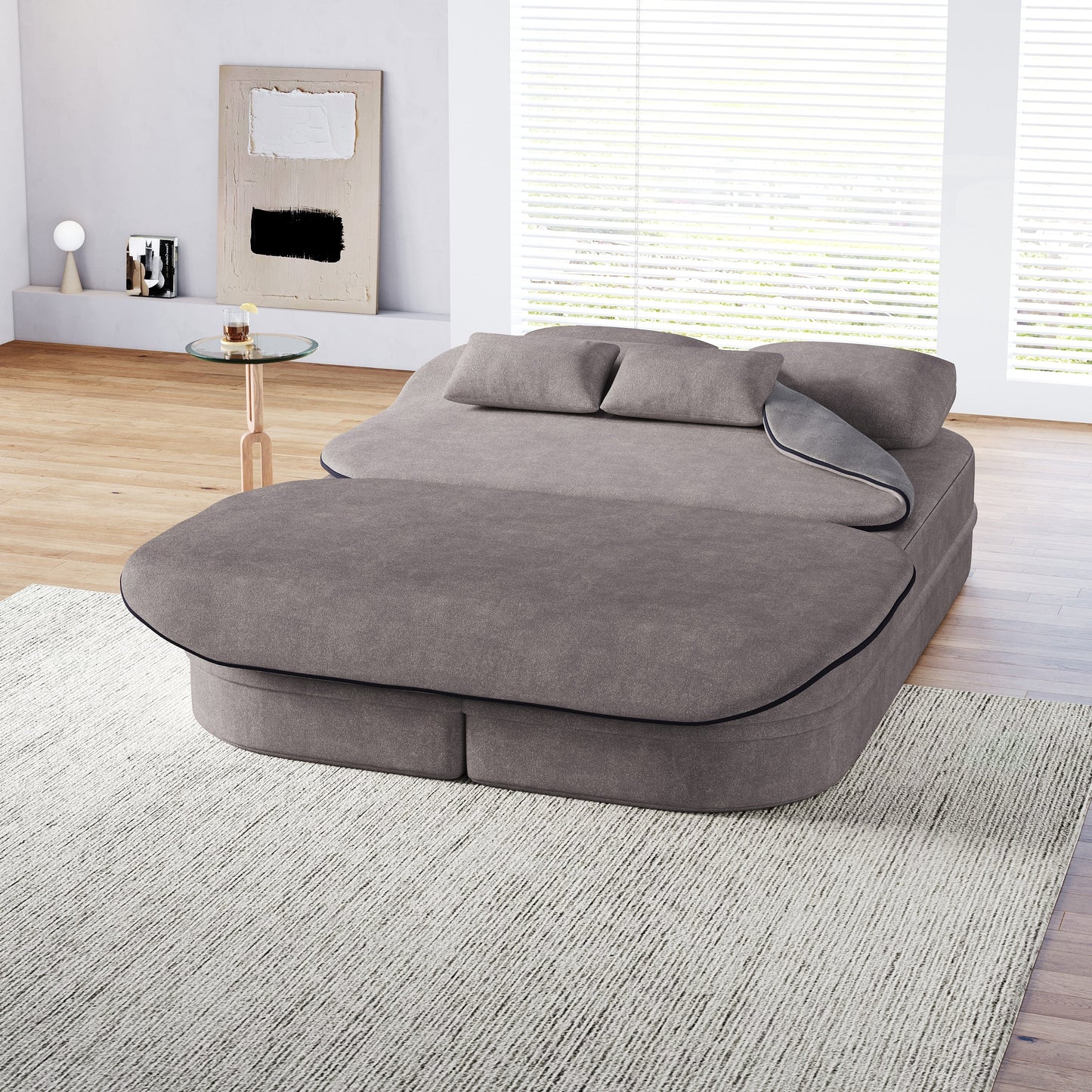 GDFStudio - Willoughby Chenille Foldable Sleeper Sofa Bed with Multi Functional Blanket