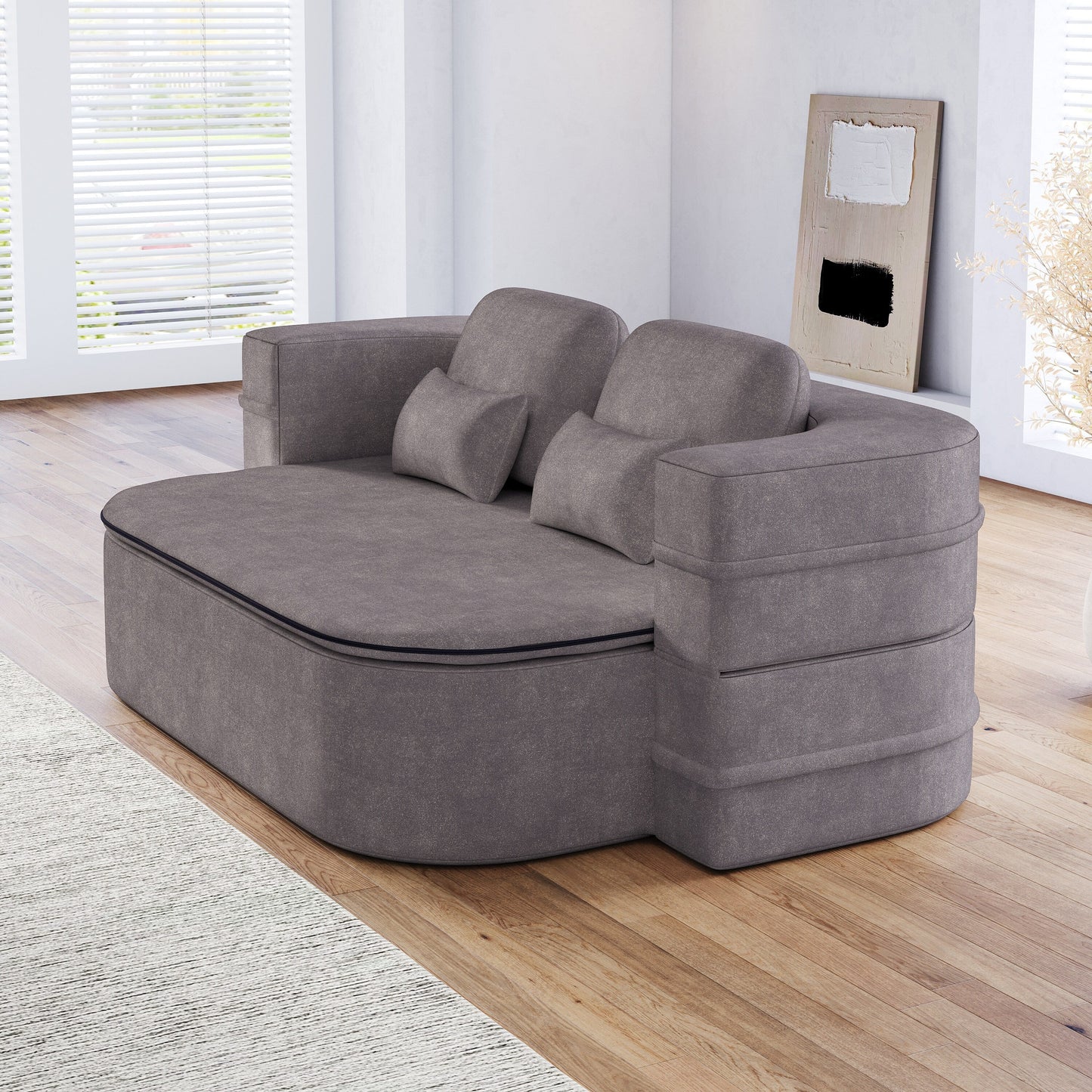 GDFStudio - Willoughby Chenille Foldable Sleeper Sofa Bed with Multi Functional Blanket