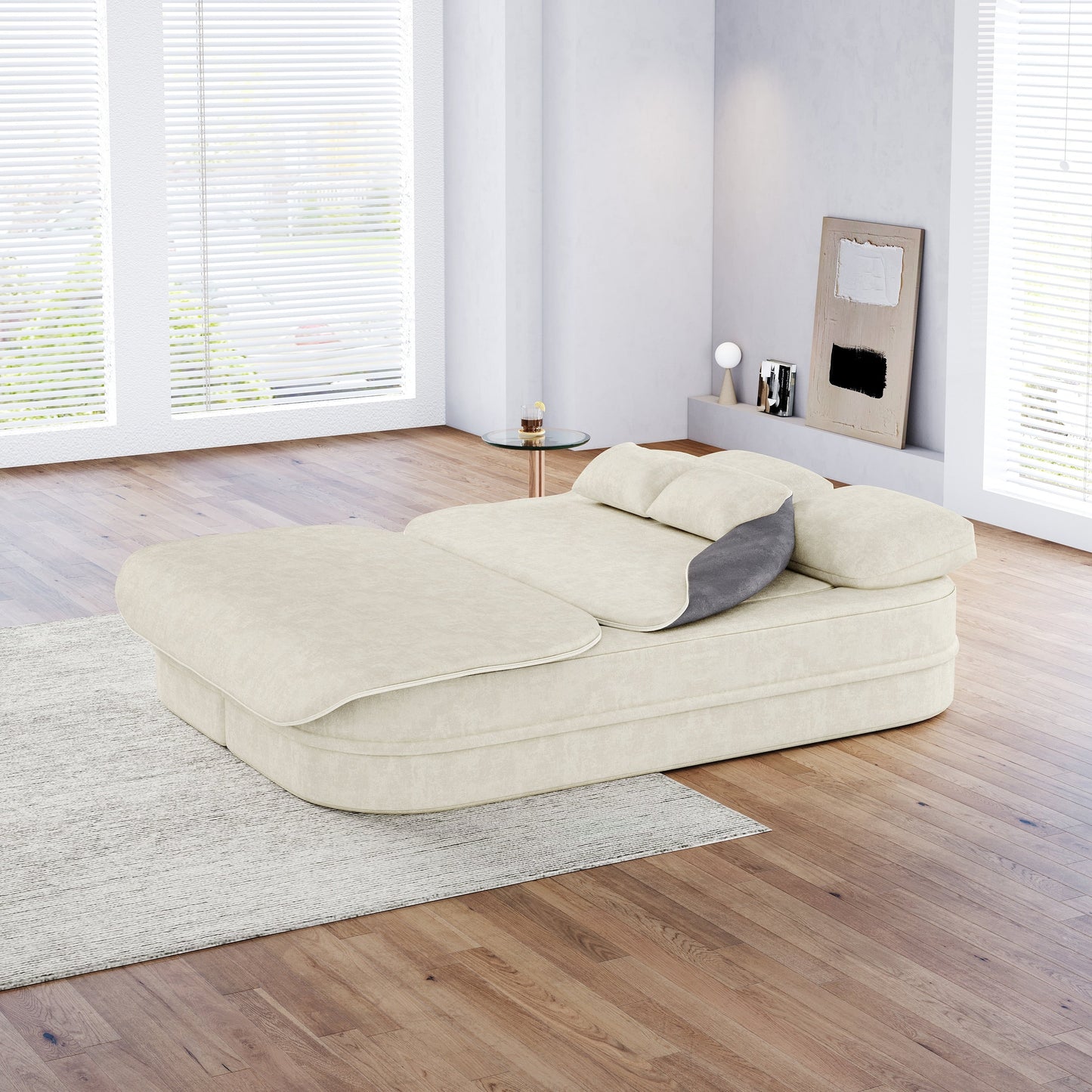 GDFStudio - Willoughby Chenille Foldable Sleeper Sofa Bed with Multi Functional Blanket