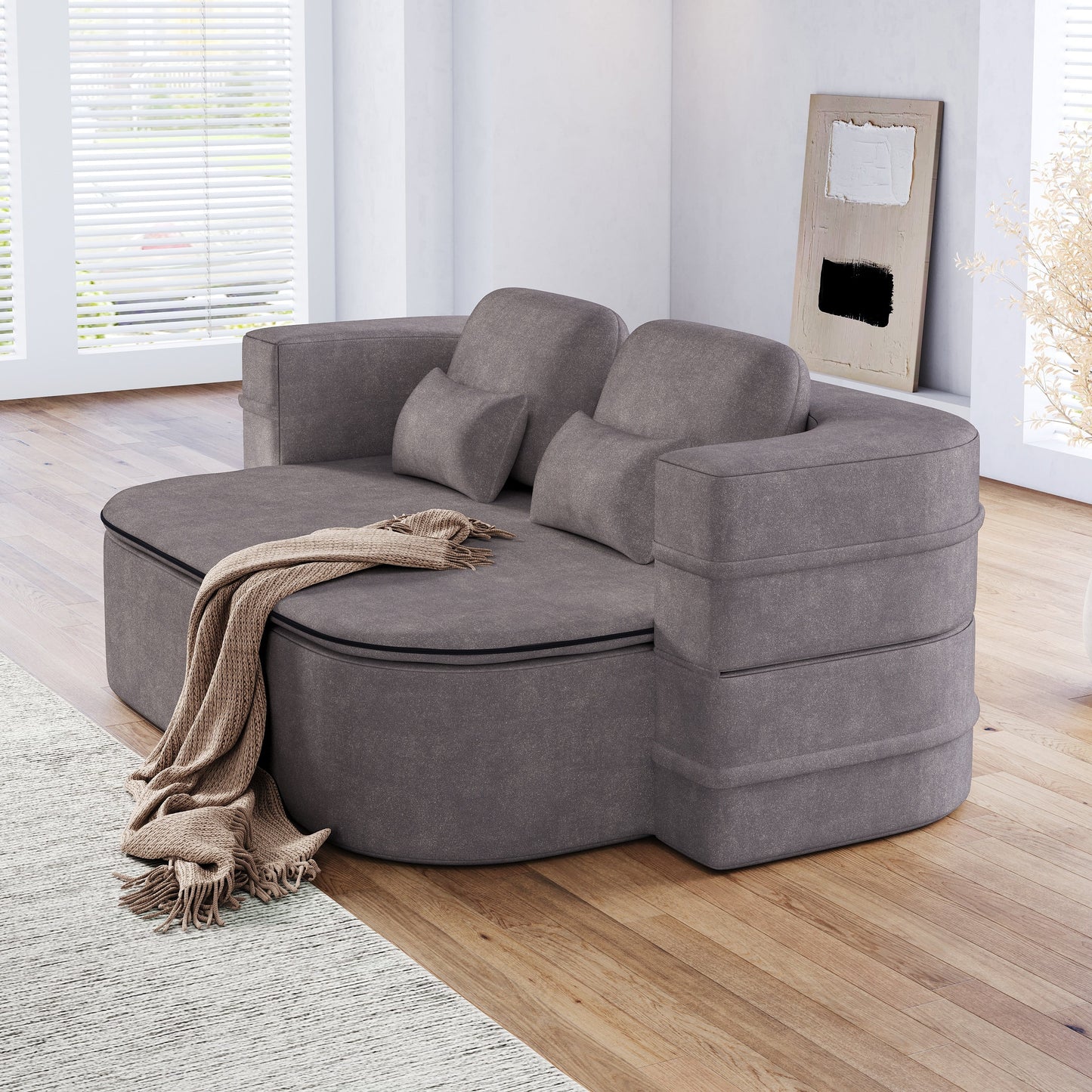 GDFStudio - Willoughby Chenille Foldable Sleeper Sofa Bed with Multi Functional Blanket