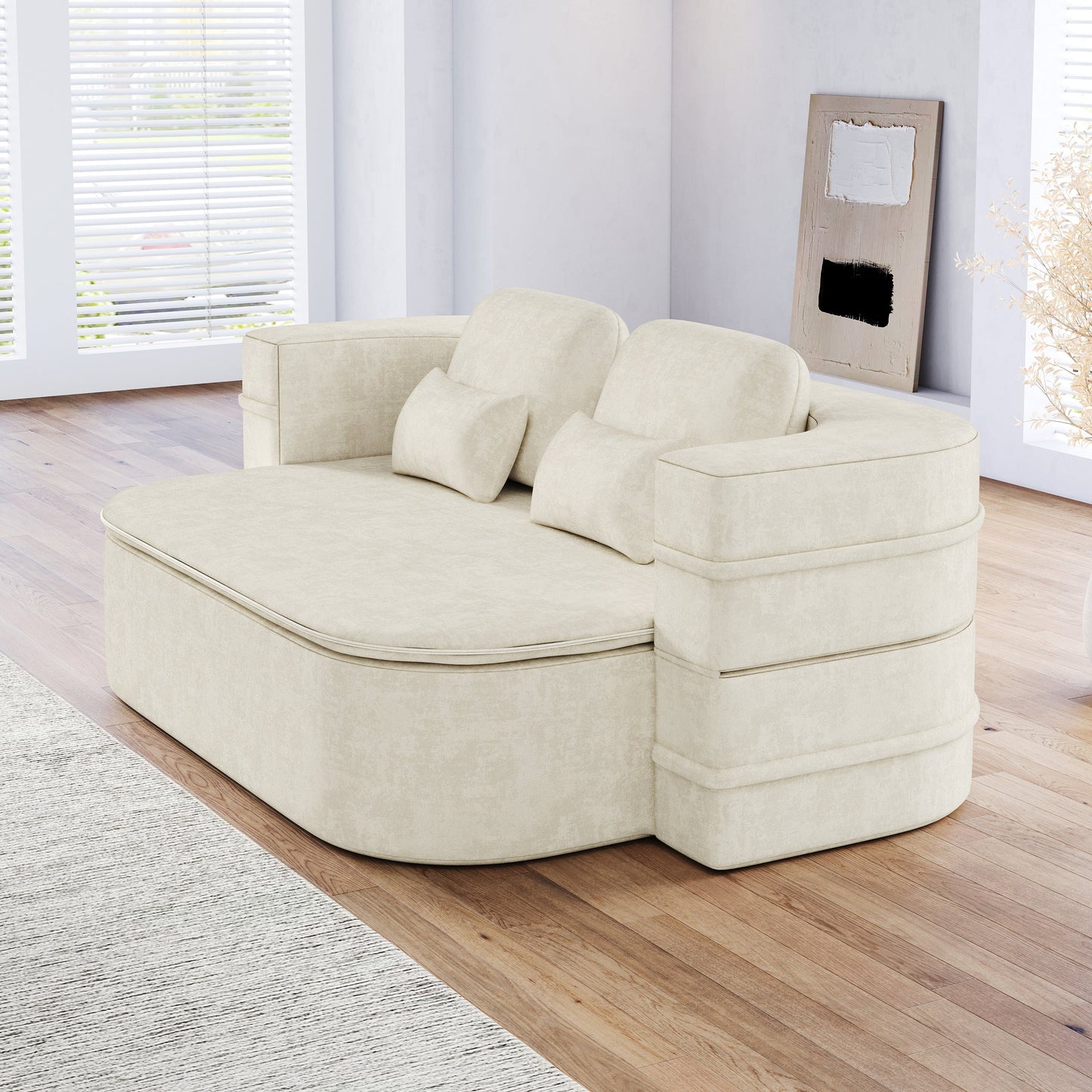 GDFStudio - Willoughby Chenille Foldable Sleeper Sofa Bed with Multi Functional Blanket