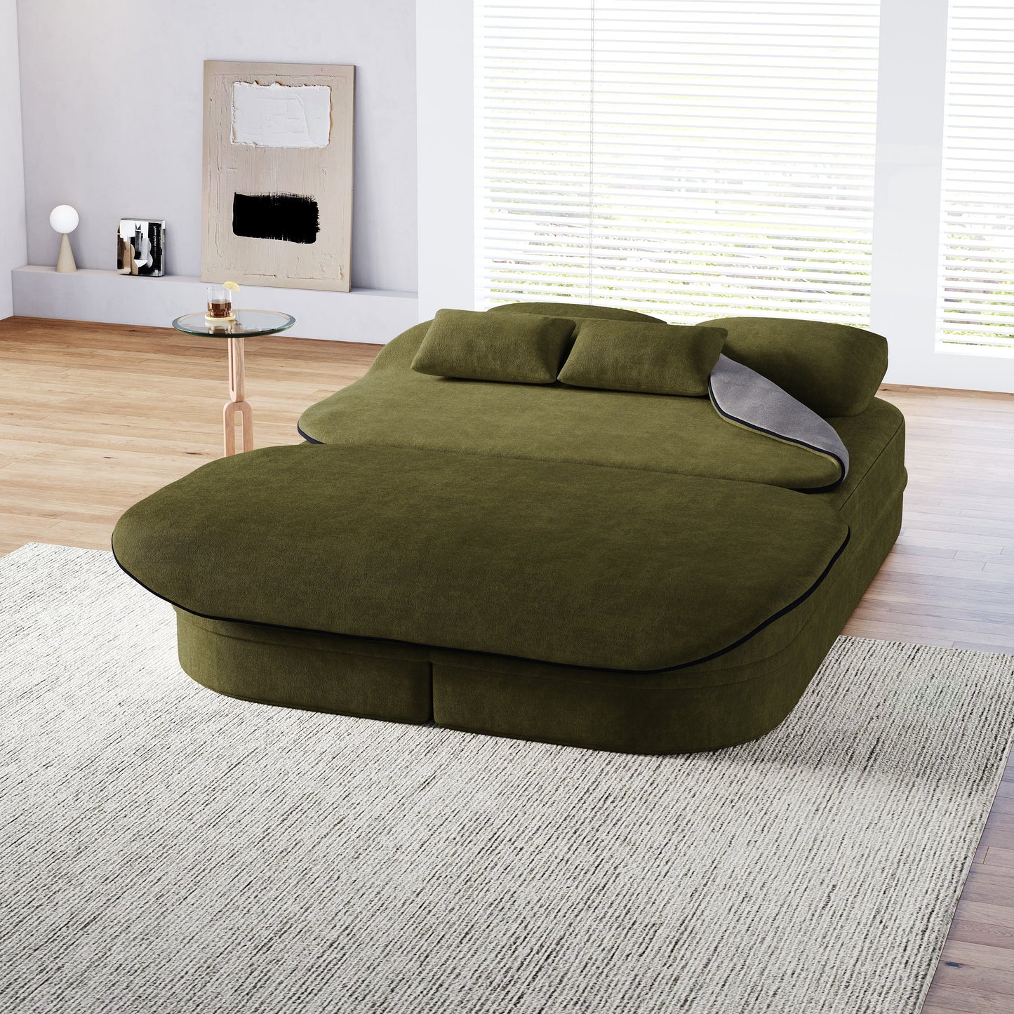GDFStudio - Willoughby Chenille Foldable Sleeper Sofa Bed with Multi Functional Blanket