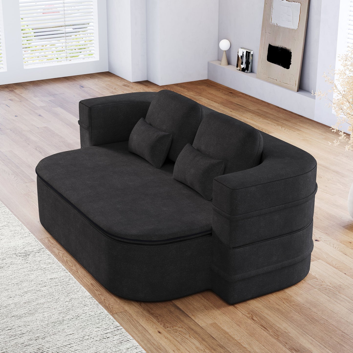 GDFStudio - Willoughby Chenille Foldable Sleeper Sofa Bed with Multi Functional Blanket