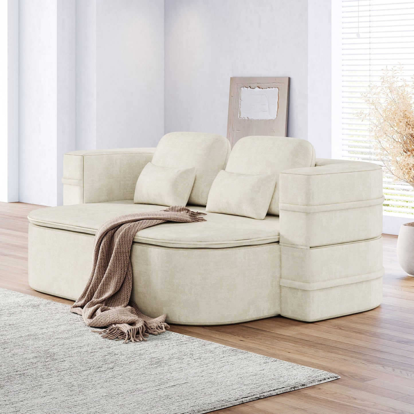 GDFStudio - Willoughby Chenille Foldable Sleeper Sofa Bed with Multi Functional Blanket