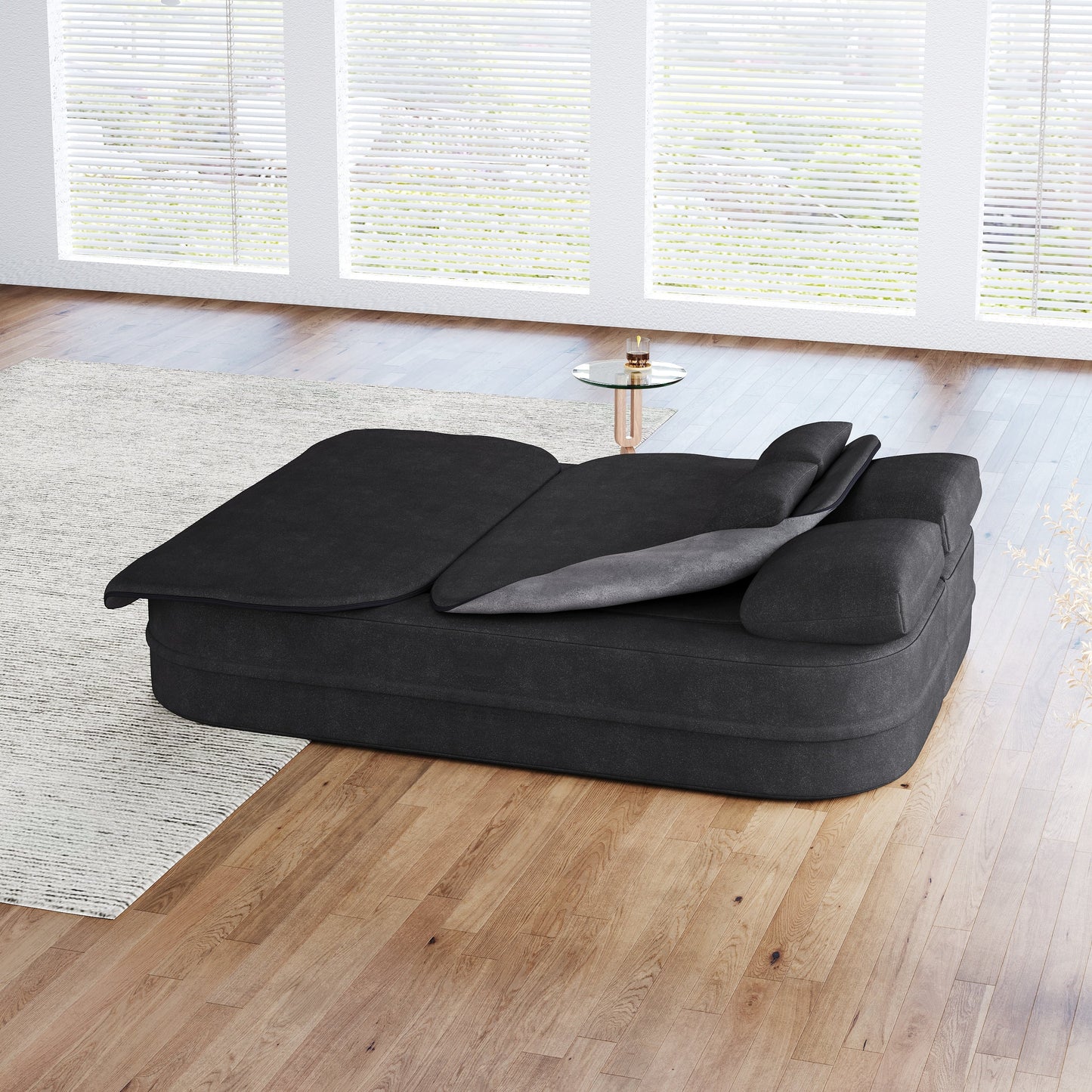 GDFStudio - Willoughby Chenille Foldable Sleeper Sofa Bed with Multi Functional Blanket