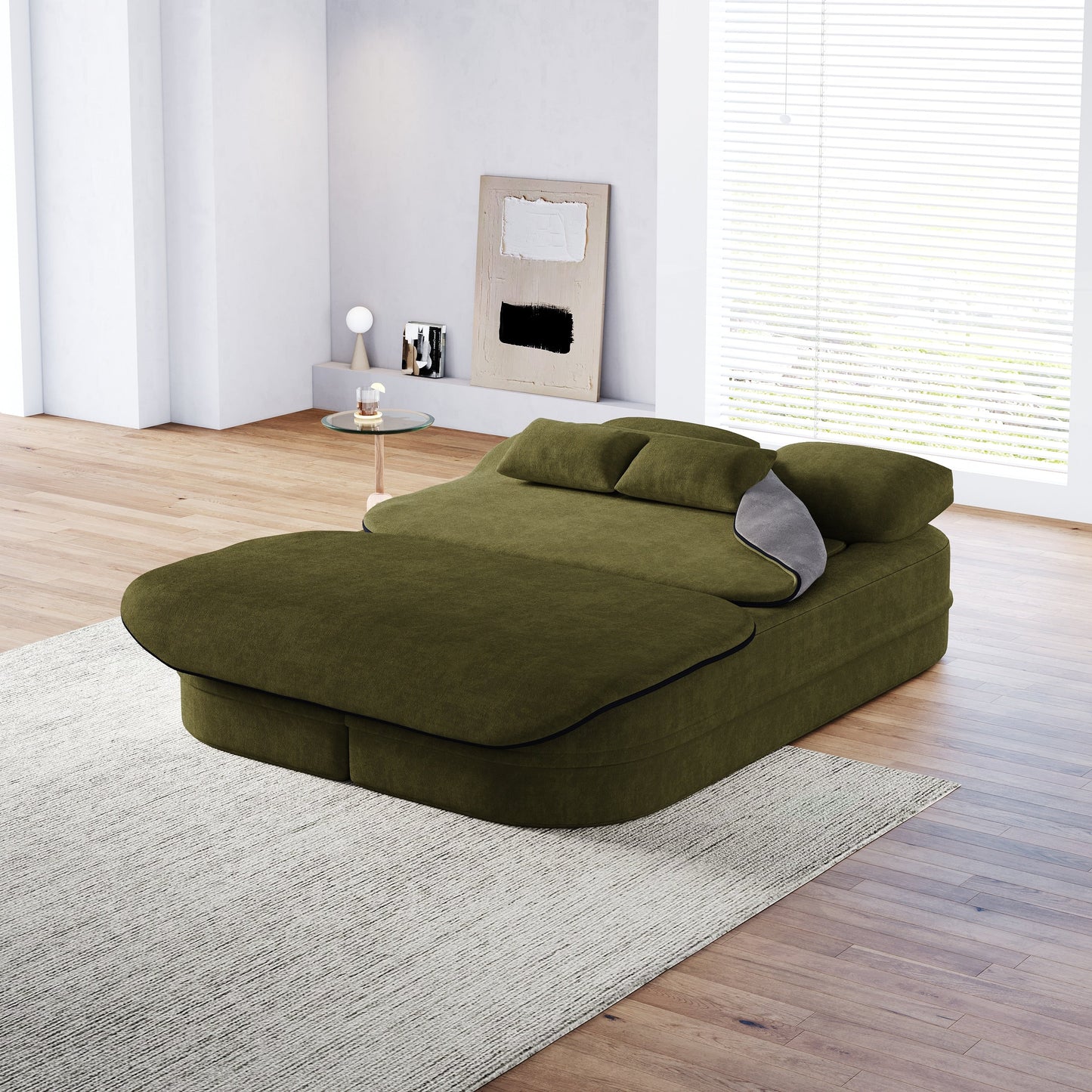 GDFStudio - Willoughby Chenille Foldable Sleeper Sofa Bed with Multi Functional Blanket
