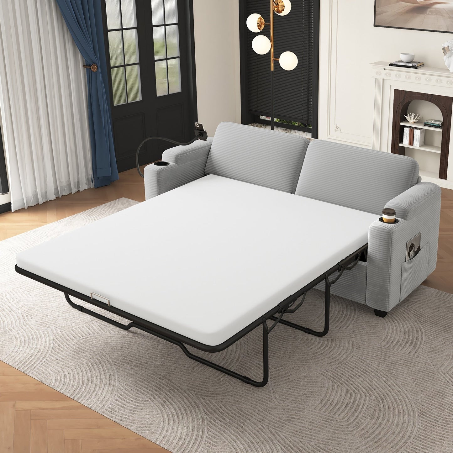 GDFStudio Emily Multifunctional Convertible Corduroy Sleeper Sofa for Small Spaces