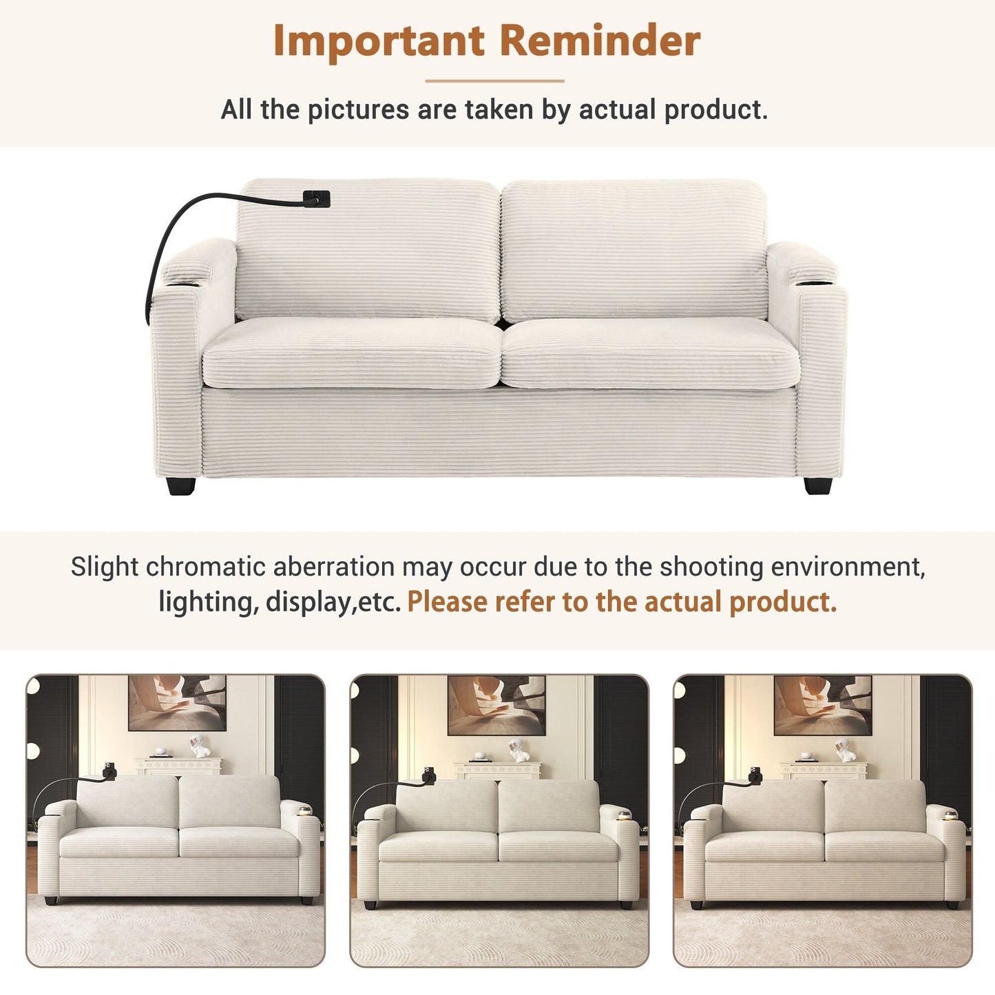 GDFStudio Emily Multifunctional Convertible Corduroy Sleeper Sofa for Small Spaces