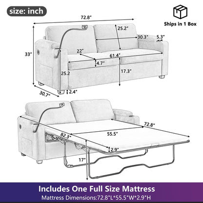 GDFStudio Emily Multifunctional Convertible Corduroy Sleeper Sofa for Small Spaces
