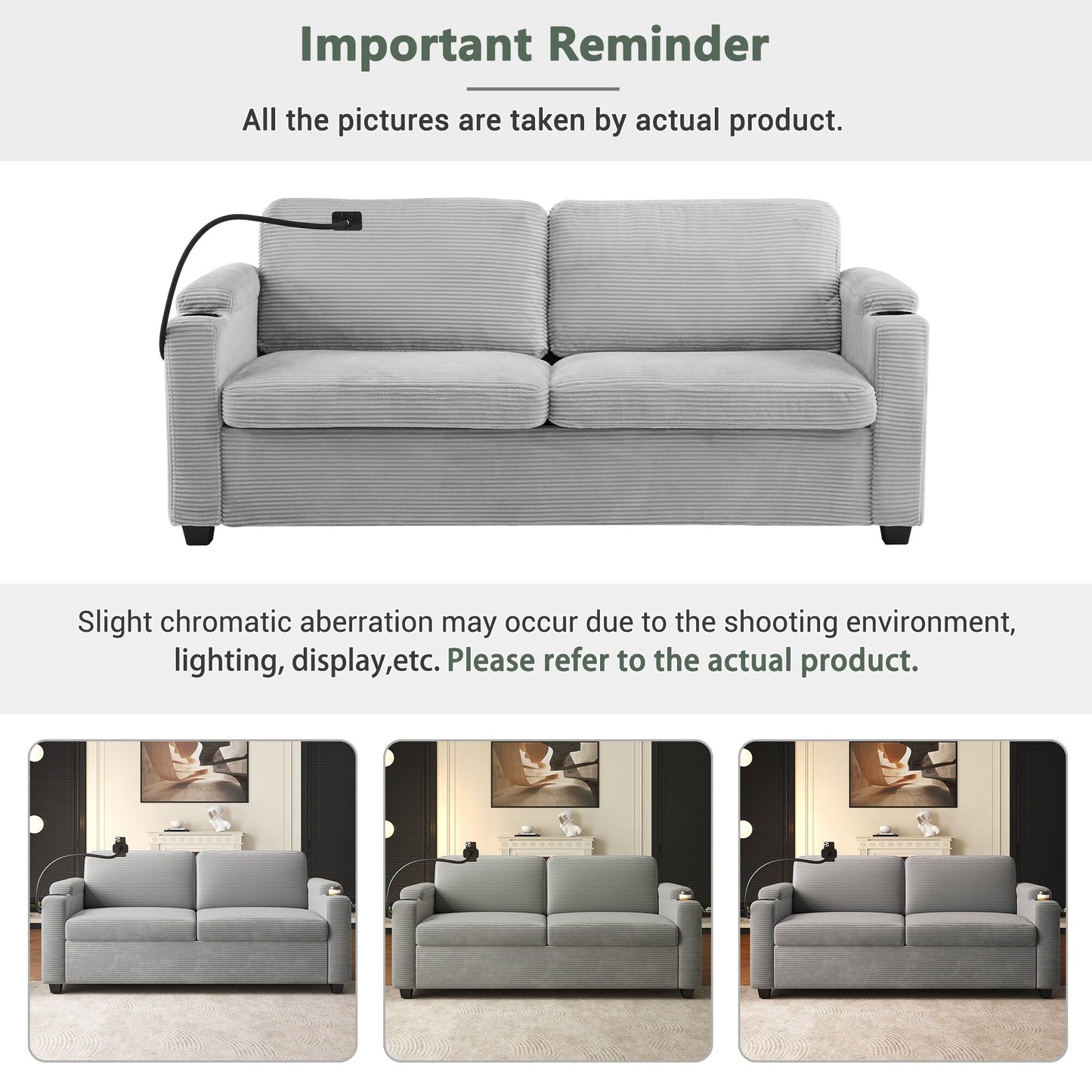 GDFStudio Emily Multifunctional Convertible Corduroy Sleeper Sofa for Small Spaces