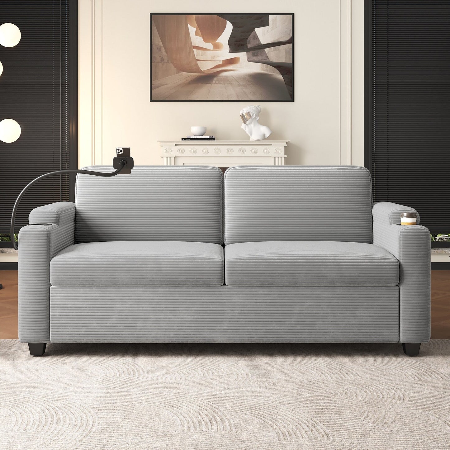 GDFStudio Emily Multifunctional Convertible Corduroy Sleeper Sofa for Small Spaces