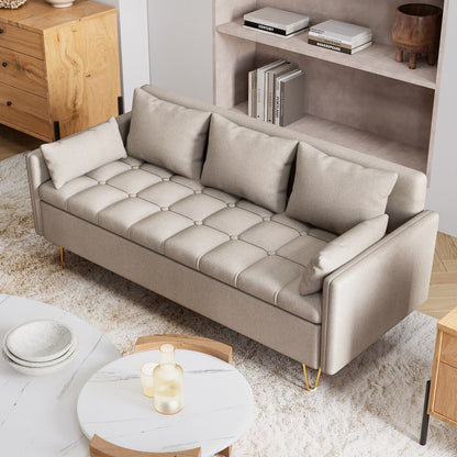 GIMMYFIVE 3-Seater Leather Sofa with Cushion, Couch for Living Room