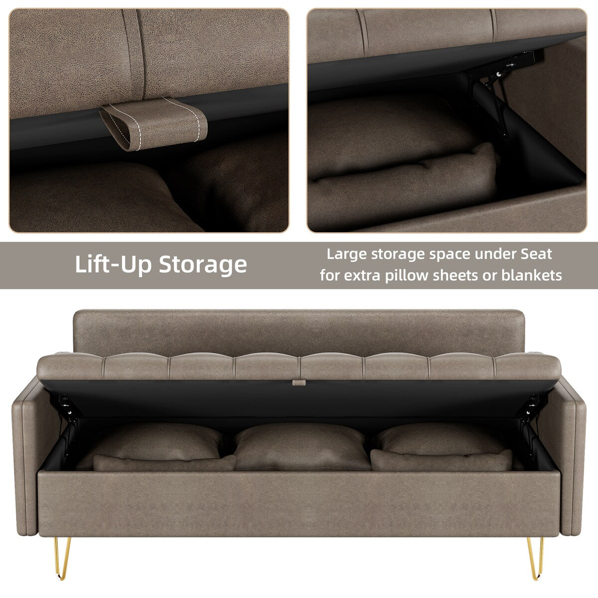 GIMMYFIVE 3-Seater Leather Sofa with Cushion, Couch for Living Room