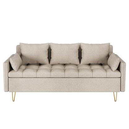 GIMMYFIVE 3-Seater Leather Sofa with Cushion, Couch for Living Room