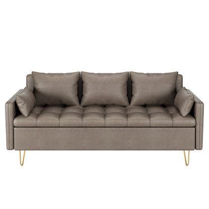 GIMMYFIVE 3-Seater Leather Sofa with Cushion, Couch for Living Room
