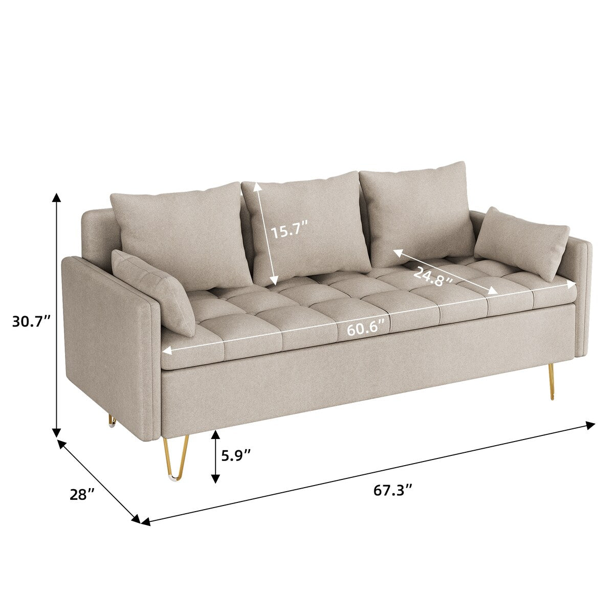 GIMMYFIVE 3-Seater Leather Sofa with Cushion, Couch for Living Room