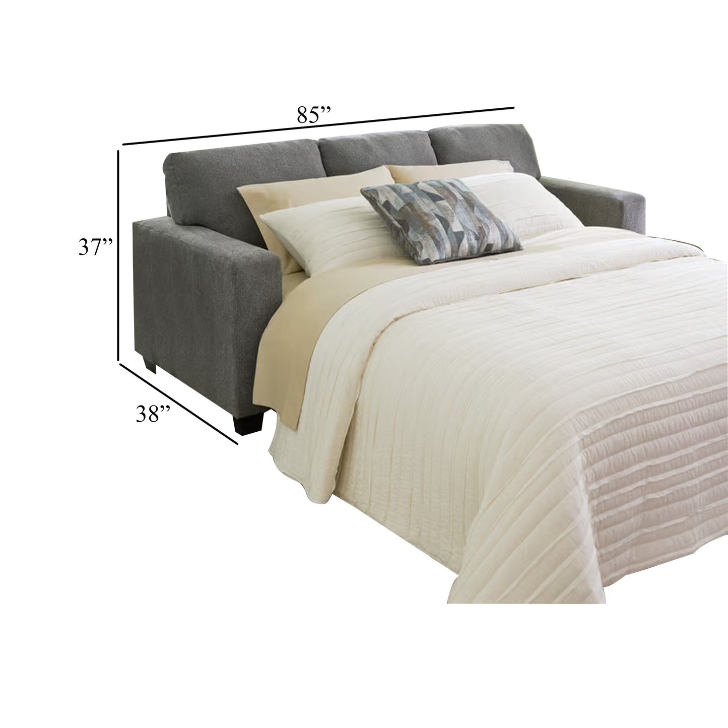 Gavin Sleeper Sofa, Queen Size Bed, Graphite Gray Upholstery, 85 Inch
