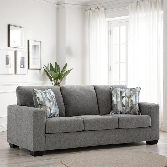 Gavin Sofa, Gray Polyester, Soft Cushions, 2 Accent Pillows, 85 Inch