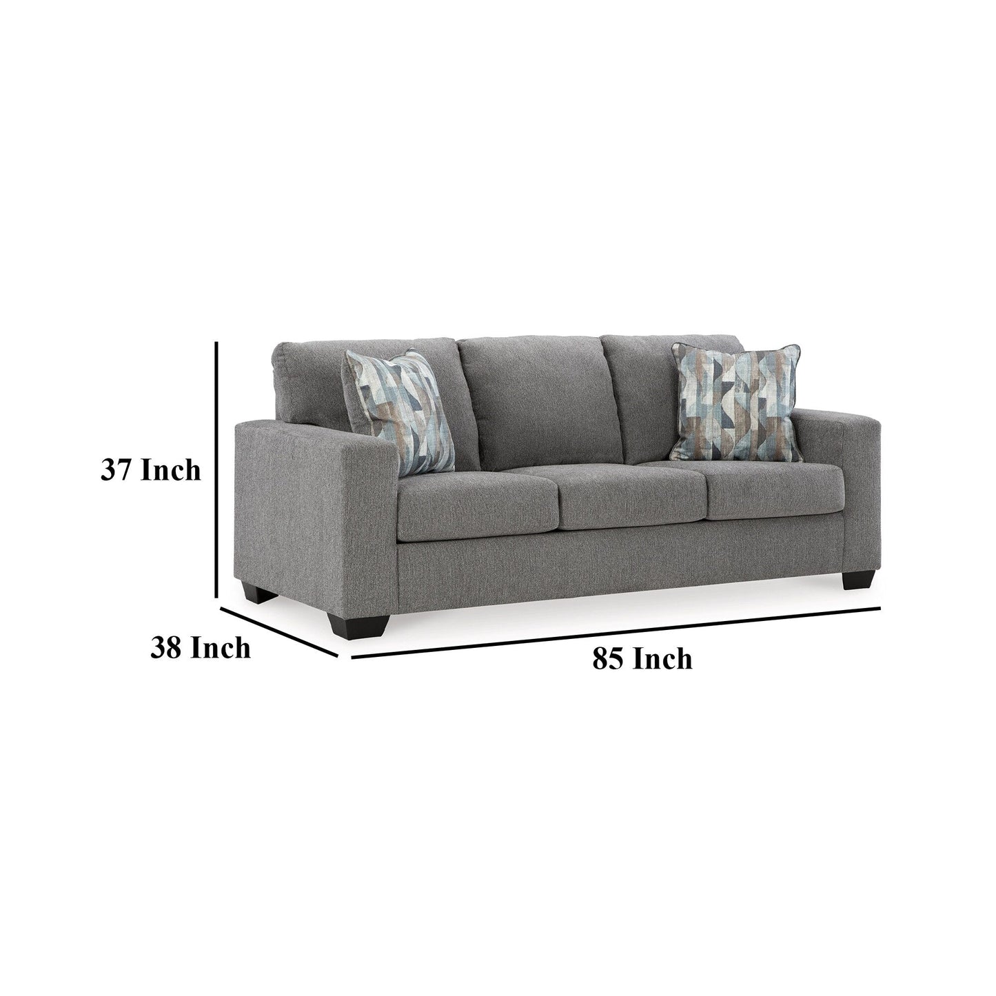Gavin Sofa, Gray Polyester, Soft Cushions, 2 Accent Pillows, 85 Inch