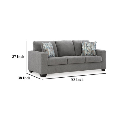 Gavin Sofa, Gray Polyester, Soft Cushions, 2 Accent Pillows, 85 Inch