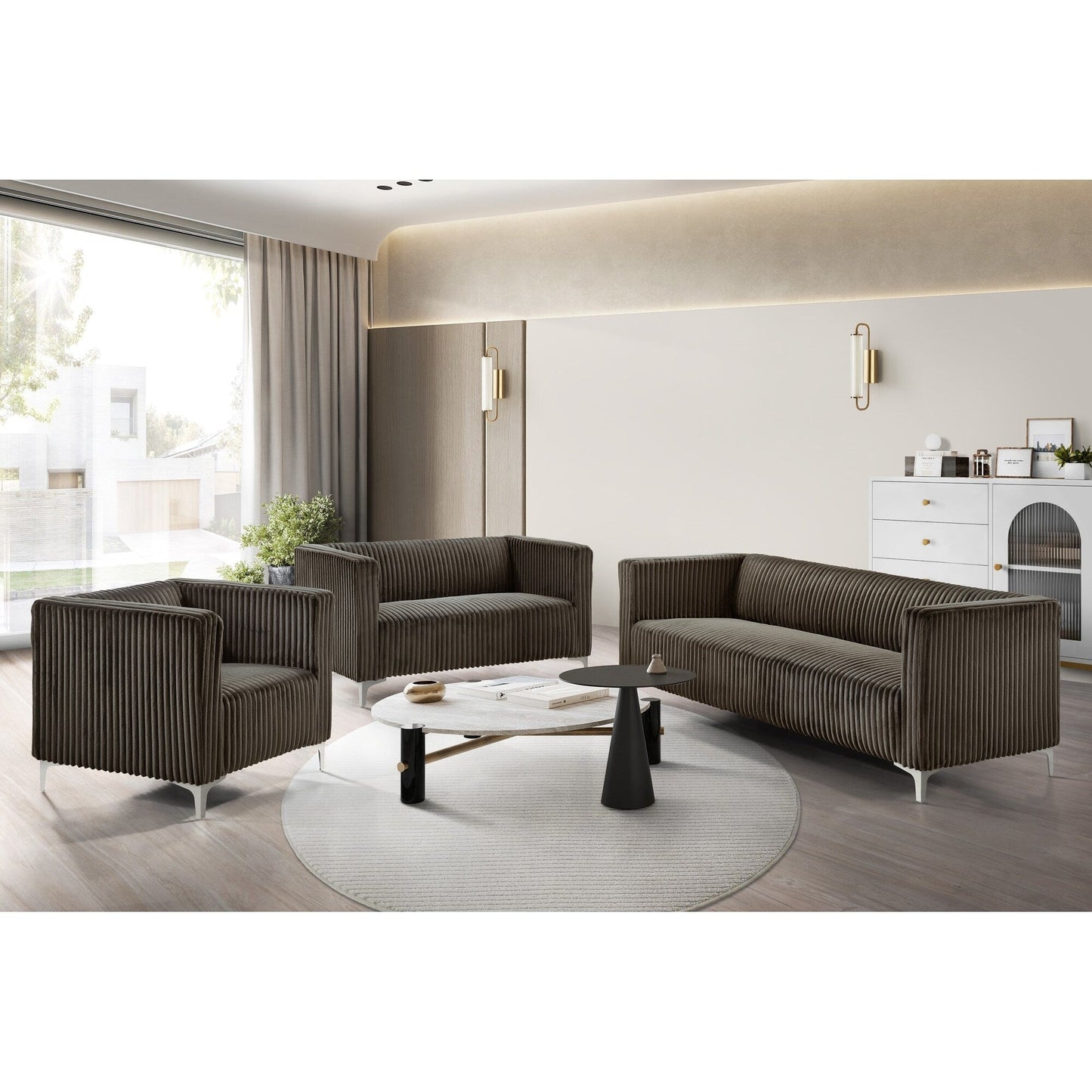Clayfell Gavin Velvet Square Arm Living Room Set