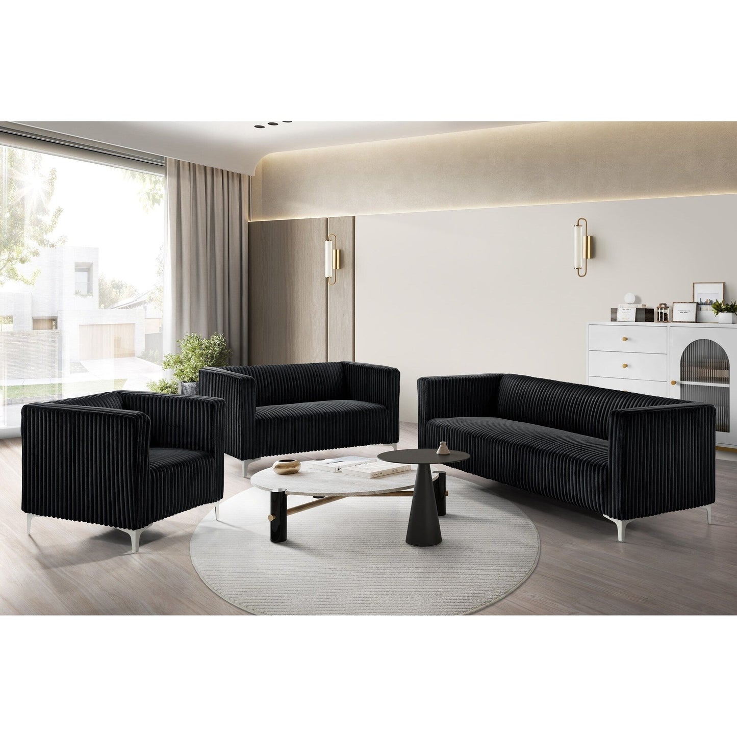 Clayfell Gavin Velvet Square Arm Living Room Set