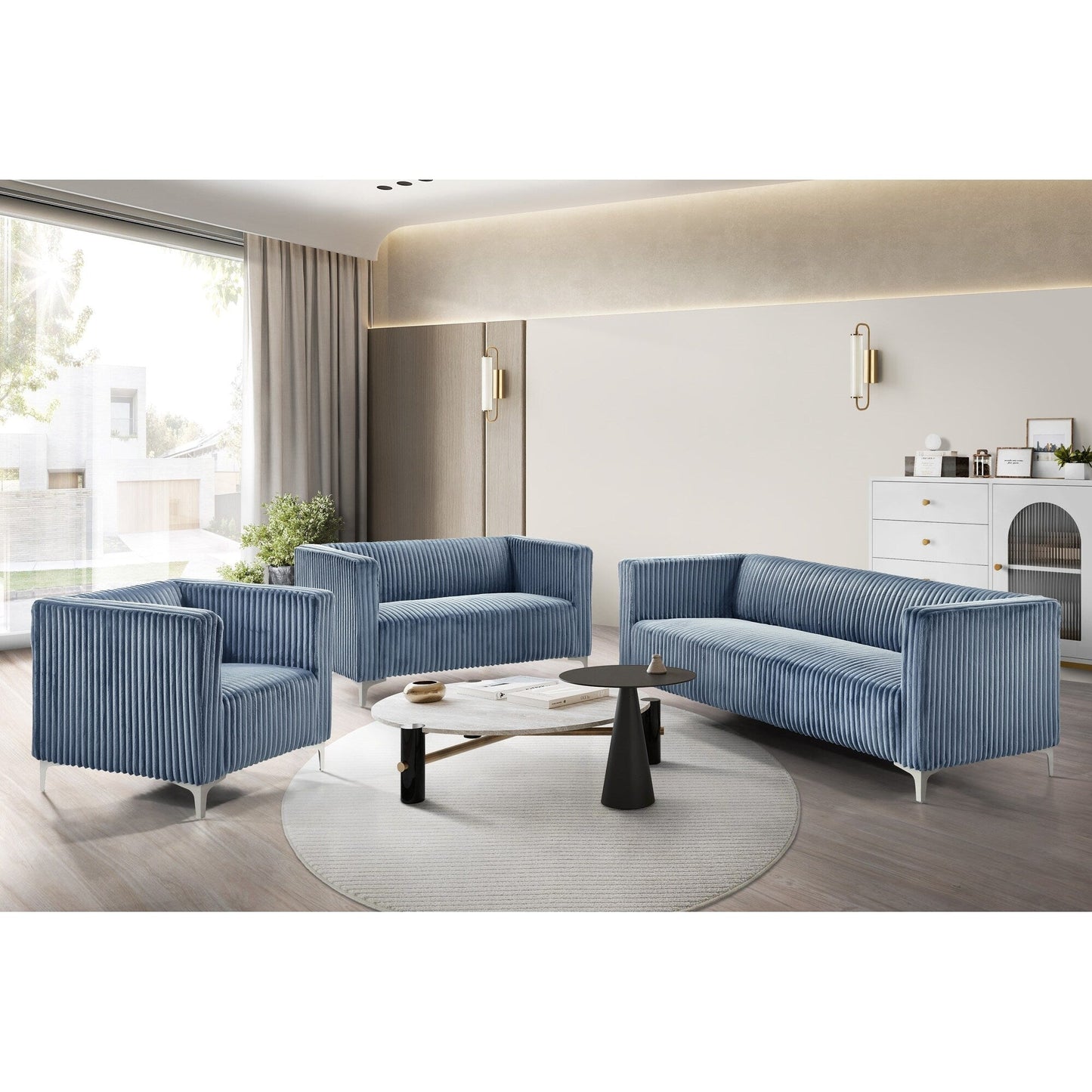 Clayfell Gavin Velvet Square Arm Living Room Set