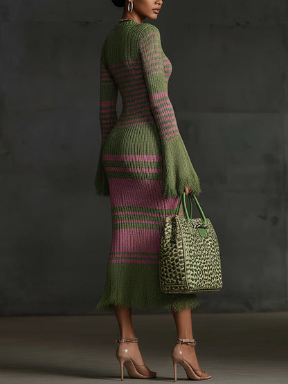 Olive Pink Ombre Knit Midi Dress