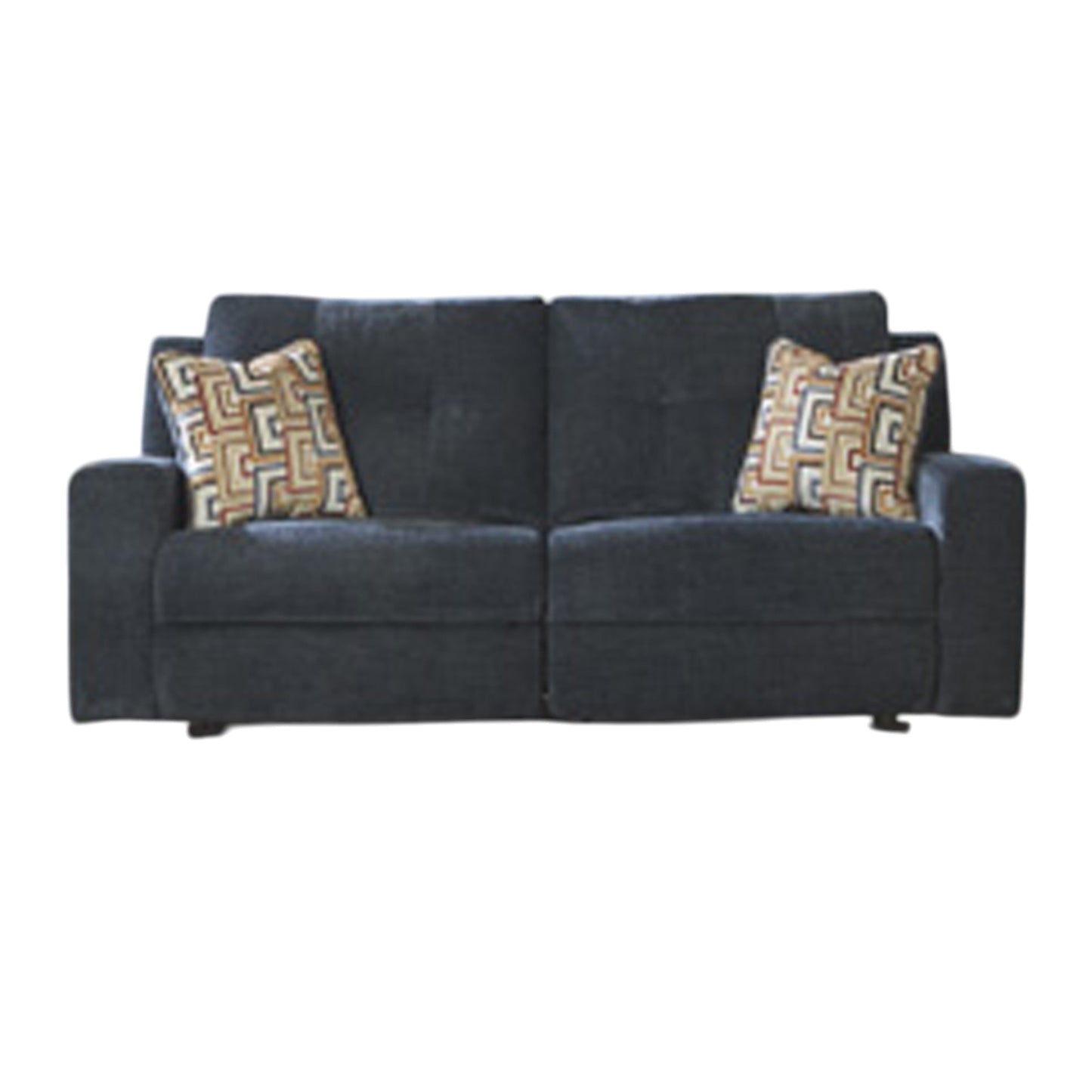 Genna Manual Reclining Sofa, Navy Blue Polyester, 2 Pillows, 87 Inch