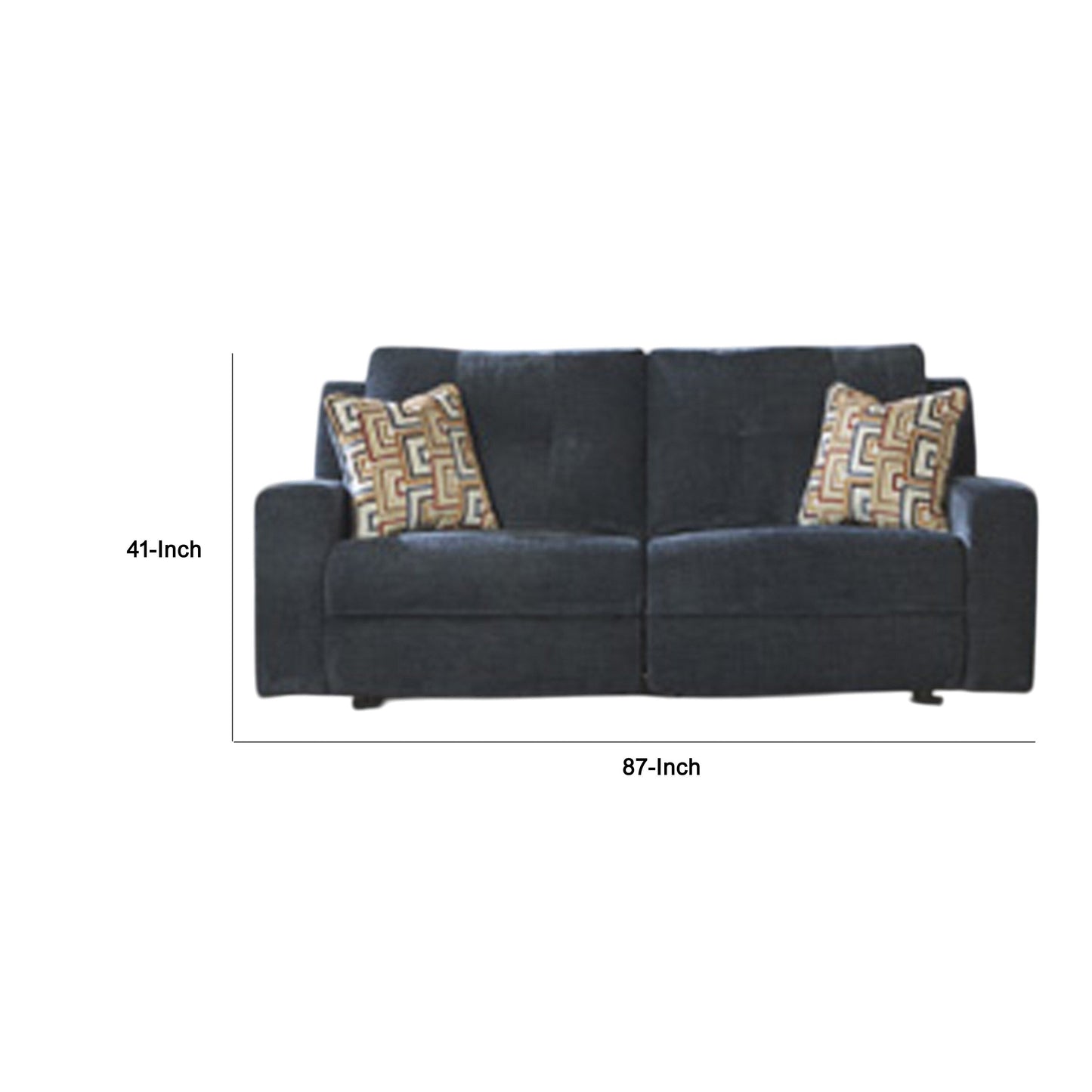 Genna Manual Reclining Sofa, Navy Blue Polyester, 2 Pillows, 87 Inch