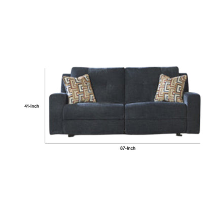 Genna Manual Reclining Sofa, Navy Blue Polyester, 2 Pillows, 87 Inch