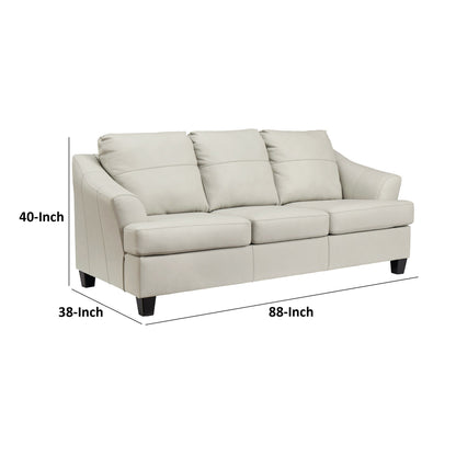 Geno 88 Inch Sofa, Oversized Back Cushion, Off White Real Leather