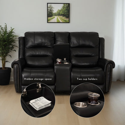 Genuine Leather Black Power Recliner Sofa, Loveseat, Recliner With Adjustable Headrest and Extendable Footrest