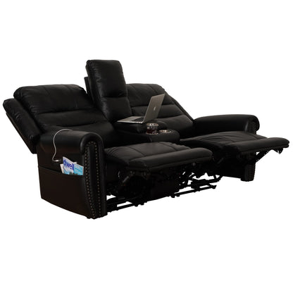 Genuine Leather Black Power Recliner Sofa, Loveseat, Recliner With Adjustable Headrest and Extendable Footrest