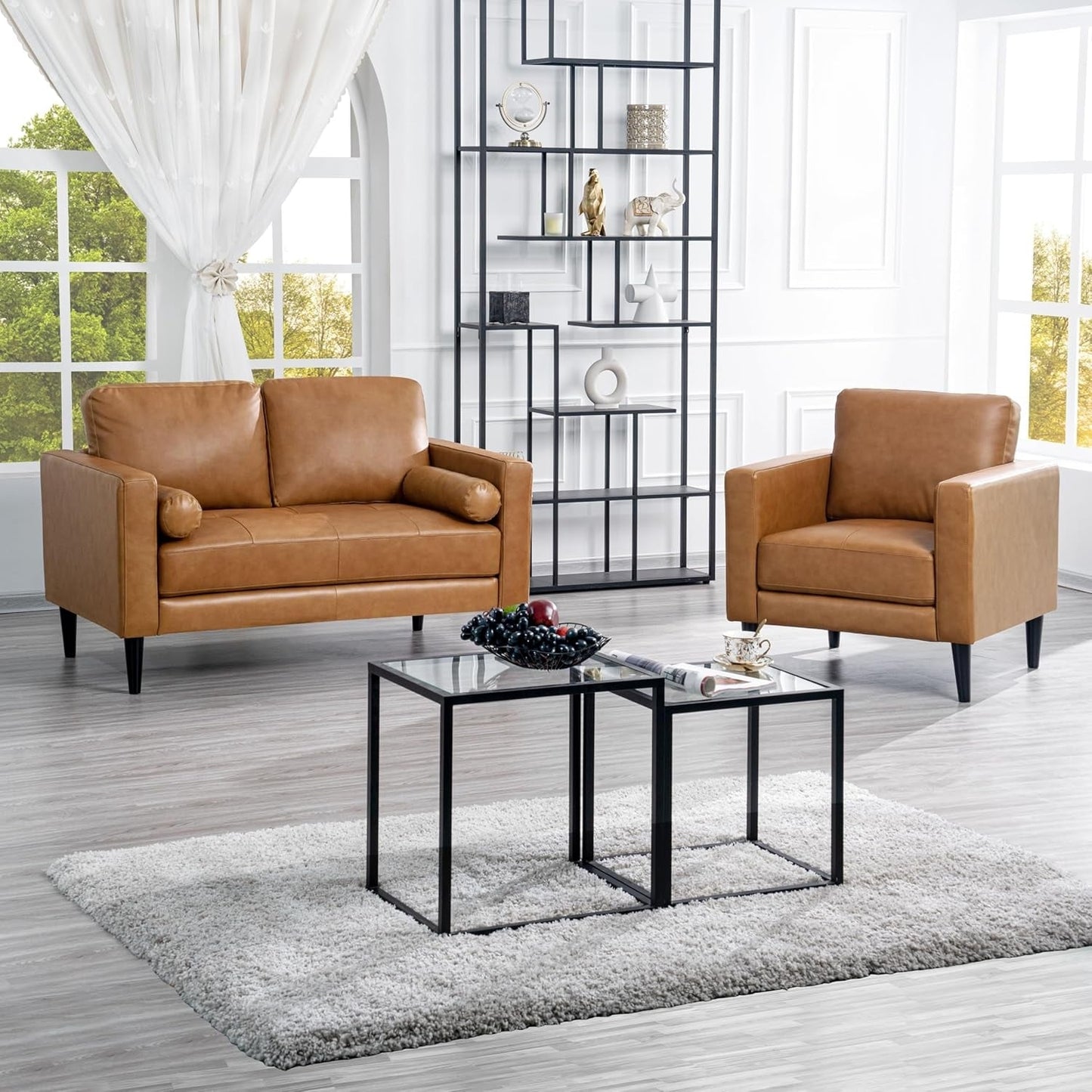 Genuine Mid-Century Leather Sofa Couch for Living Room Luxury Couch Sofa Furniture for Home Office Bedroom
