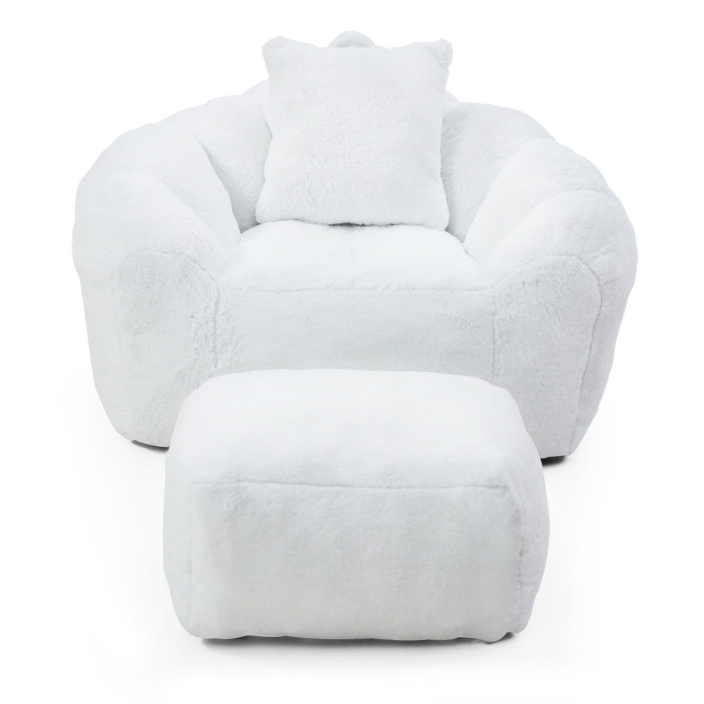Giant Bean Bag Chair Withfootstool, Oversized Bean Bag For Adults And Kids, Faux Fur Shell-Shaped Large Chair With Filler