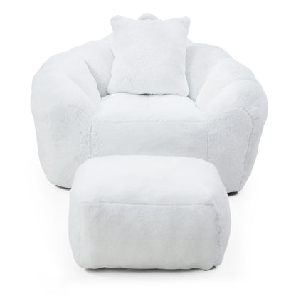 Giant Bean Bag Chair Withfootstool, Oversized Bean Bag For Adults And Kids, Faux Fur Shell-Shaped Large Chair With Filler