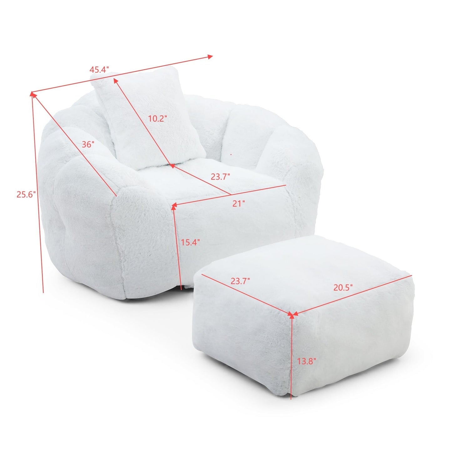 Giant Bean Bag Chair Withfootstool, Oversized Bean Bag For Adults And Kids, Faux Fur Shell-Shaped Large Chair With Filler