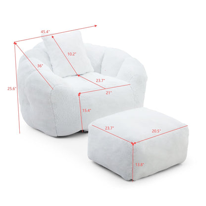 Giant Bean Bag Chair Withfootstool, Oversized Bean Bag For Adults And Kids, Faux Fur Shell-Shaped Large Chair With Filler