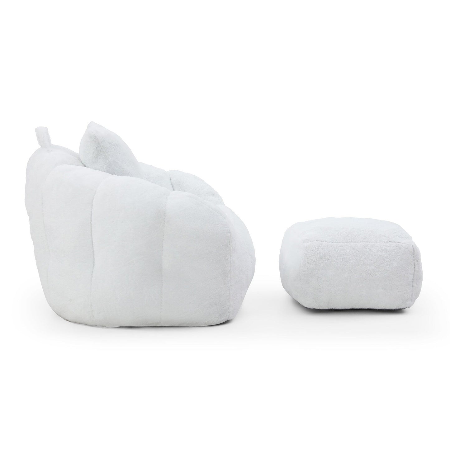 Giant Bean Bag Chair Withfootstool, Oversized Bean Bag For Adults And Kids, Faux Fur Shell-Shaped Large Chair With Filler